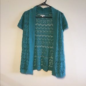 Blue short sleeve knit cardigan